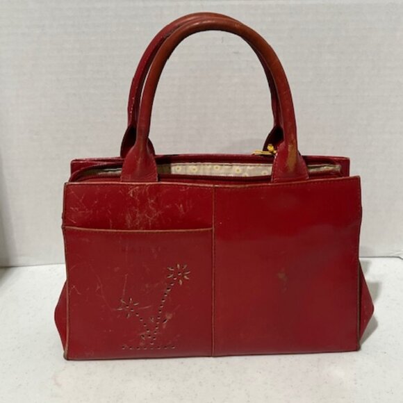 VTG Radley Red Leather Multicompartment Handbag Scottie Dog Logo Floral - Picture 3 of 16